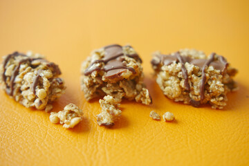chocolate and oats protein bars on table 