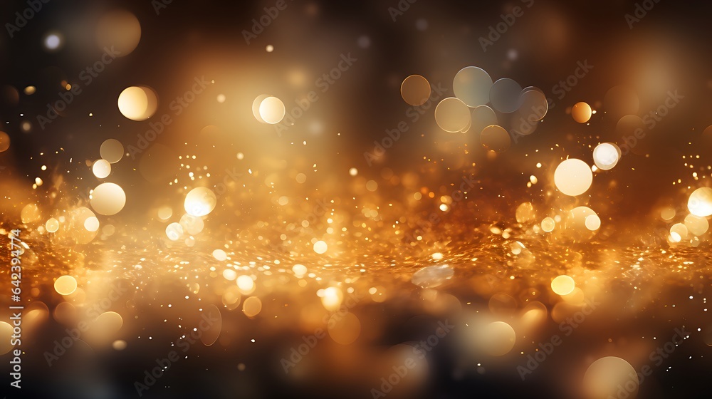 Wall mural abstrat gold background with gold particles and sequins and light bokeh