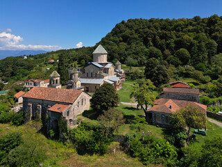 Fototapeta na wymiar Georgia, Gelati Monastery aerial view from drone, next to Kutaisi town