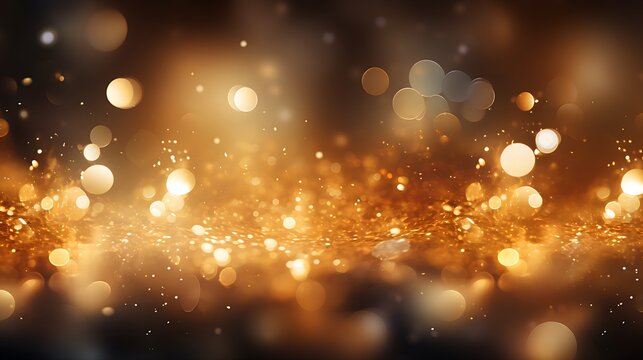 Abstrat Gold background with gold particles and sequins and light bokeh