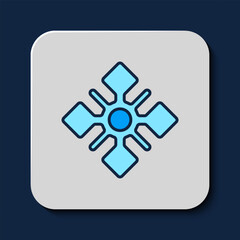 Filled outline Snowflake icon isolated on blue background. Vector