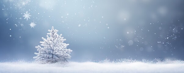 christmas tree on the background of a snowy background with sparkling colors