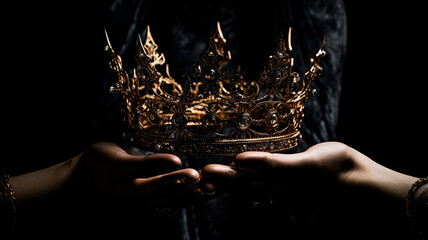 golden crown on a dark background. the concept of queen and queen