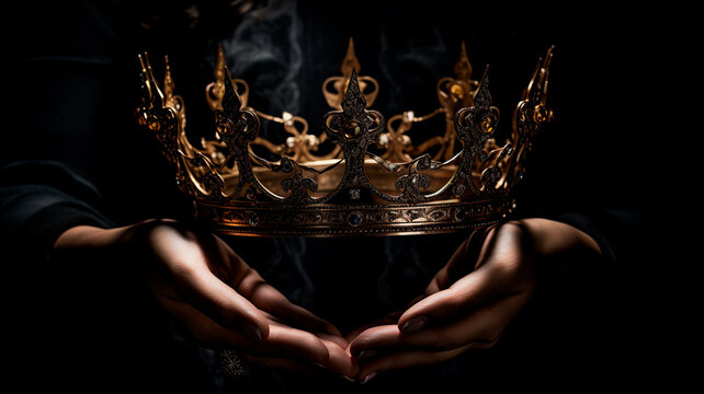 golden crown on a dark background. the concept of queen and queen