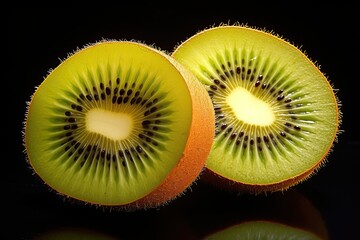 Kiwi Fruit Cut in Half on Black Background