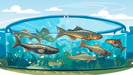 cartoon illustration of fish with salmon