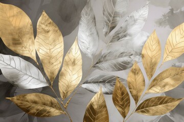 Golden silver leaves. Generate Ai