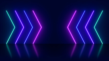 Abstract background with glowing neon lights in arrowhead shape