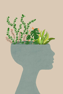 Mental health concept of human positive thinking against gray wall