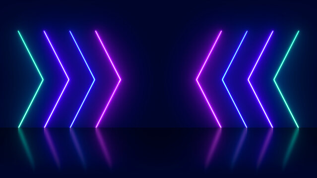 Abstract background with glowing neon lights in arrowhead shape - Powered by Adobe