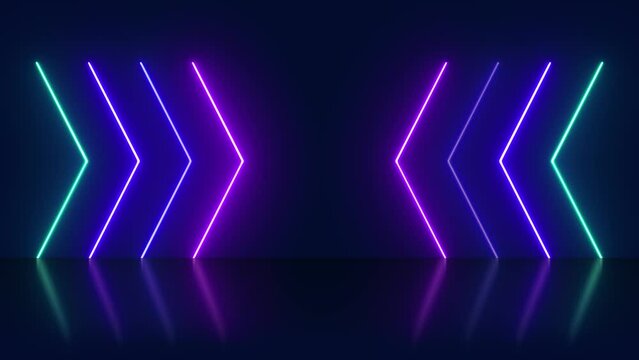 Abstract background with glowing neon lights in arrowhead shape