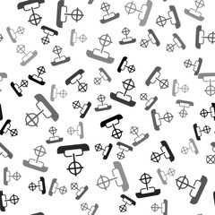 Black Tombstone with cross icon isolated seamless pattern on white background. Grave icon. Happy Halloween party. Vector