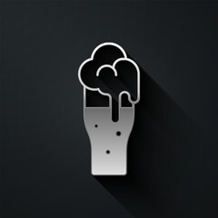 Silver Glass of beer icon isolated on black background. Long shadow style. Vector