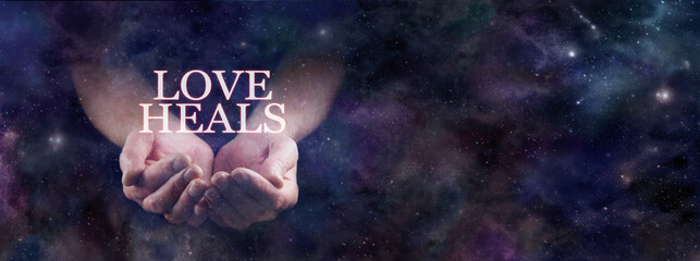 Love Heals and is the answer to every problem template - male hands gently cupped and the words...