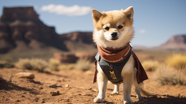 Dog Wearing Costume For Carnival Party. Cute Funny Puppy Dogs Dressed Up In Halloween Costumes. Humanised Animals Concept..