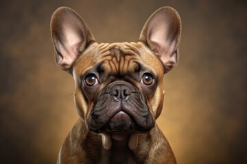 Cute Brindle French Bulldog: Lovable Domestic Pet in Brown Brindle Coloration - Perfect Companion Animal with a Brawny Build