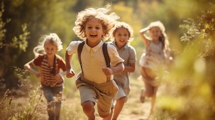 Fototapeta premium cheerful children chasing each other while having fun playing