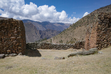 Cusco, Peru - Dec 3, 2022: The Inca Ruins of Pumamarca, near the town of Ollantaytambo