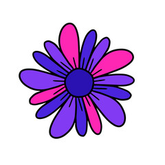 Vector hand draw single flower in pink and blue color