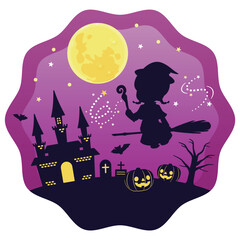 ハロウィン　月と魔女　背景あり2