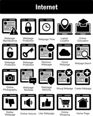 A set of 20 Internet icons as webpage maintenance, webpage protection, webpage time