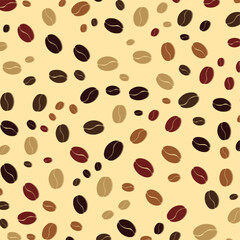 Coffee beans seamless pattern on light brown background. Happy Coffee day. Pattern for web page, textile,  wallpaper, banner,poster, card.
