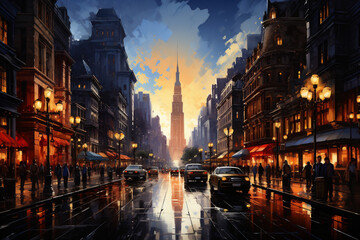 Naklejka premium Futuristic city and cityscape office buildings with modern corporate architecture - business and success concept. AI generative.