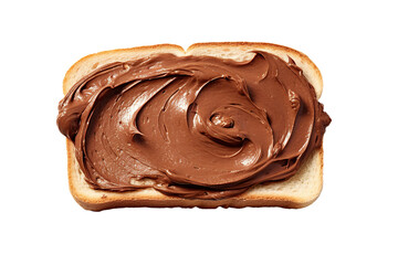 image of a slice of sourdough bread topped with chocolate paste, flat lay on a isolated white background PNG