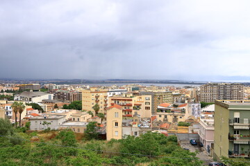 Fototapeta na wymiar Panoramic view over the city of Cagliari, capital of Sardinia, Italy; view from Belvedere de la Cittadella