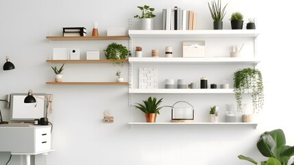 White virtual background with wooden bookshelf