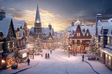 Fototapeta premium A magical christmas village, illustration