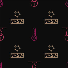 Set line Wine time, Drought and Meteorology thermometer on seamless pattern. Vector
