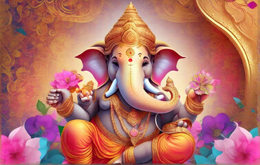 Image of 3D Ganesha background for Diwali  generated by AI - obrazy, fototapety, plakaty