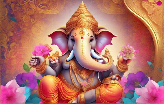 Image of 3D Ganesha background for Diwali  generated by AI