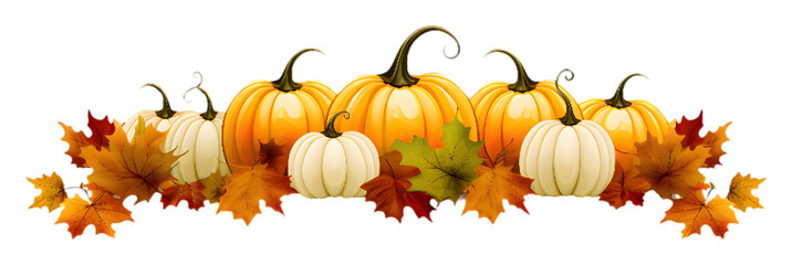 Naklejka na ściany i meble pumpkin with maple autumn leaves