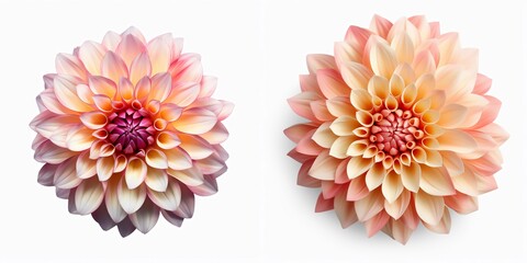 A top view of a dahlia flower. Isolated white background. AI Generated.
