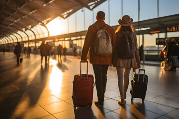 Seniors Couple's Travel with Luggage  - Powered by Adobe