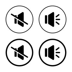 Mute speakers and volume speaker icon vector in circle line