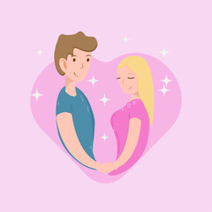 young couple in love in flat style