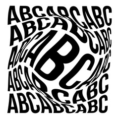 Warped black vector ABC letters on white background for decoration or poster