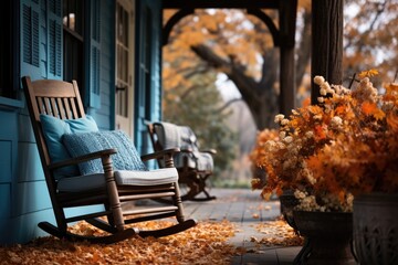 Fototapeta na wymiar Autumn home decor design halloween style of fall leaves and pumpkins