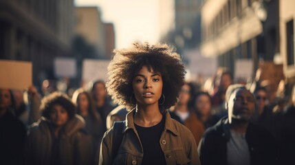 African-American protester against gender discrimination.