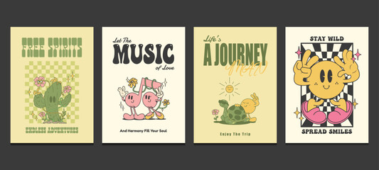 groovy 70s posters or t-shirt graphics printed with a retro cartoon in trendy style, vector illustration © Gumey