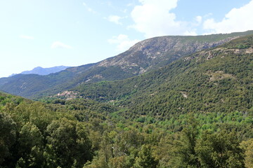 Fototapeta na wymiar Evisa - small picturesque mountain village between splendid mountains of Corsica island, France
