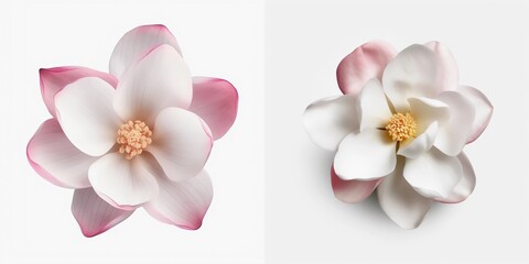 A top view of a magnolia flower. Isolated white background. AI Generated.