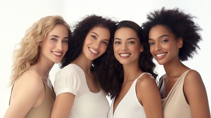 Obraz premium women of different races. Group portrait of four beautiful ladies with different skin and hair color.