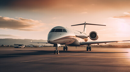 modern jet aircraft in a private airport