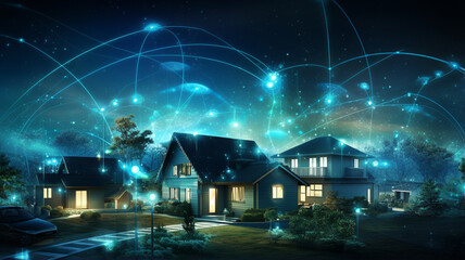 night city and glowing lights, network concept
