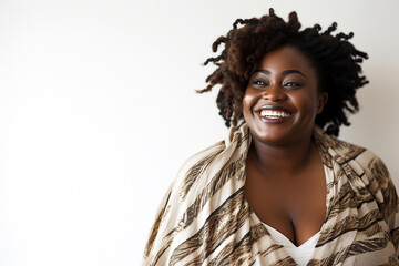 smiling african plump woman - obrazy, fototapety, plakaty