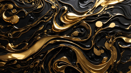 Gold and black liquid texture. 3d rendering, 3d illustration.